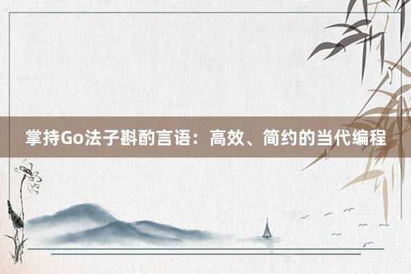 掌持Go法子斟酌言语：高效、简约的当代编程